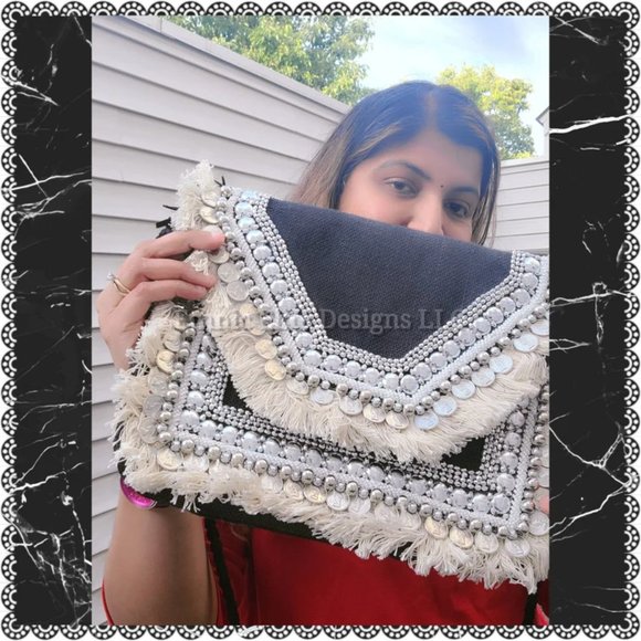 New Handmade Black Sliver Crossbody Banjara Bag - Designer Beautiful - Picture 8 of 11